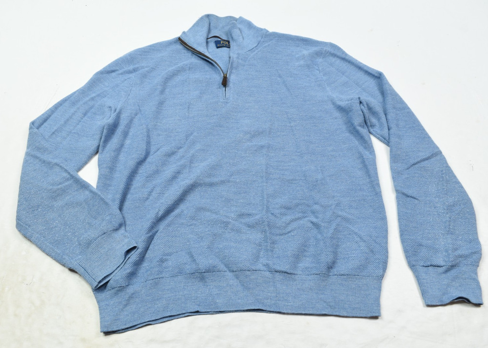Polo Ralph Lauren 1/4 Zip Sweater Mens Medium Blue Wool Silk Cashmere Pullover